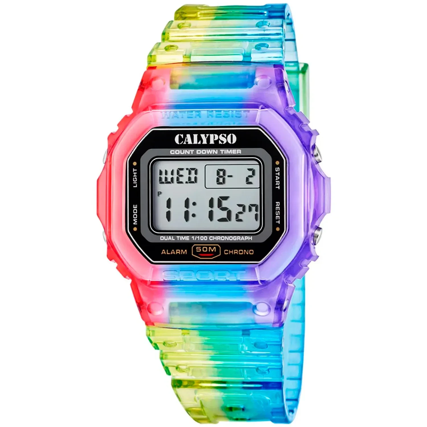 Calypso Digital Color Splash 5874/6 ur med Sort urskive og en urkasse på 44 mm i diameter og en  i 