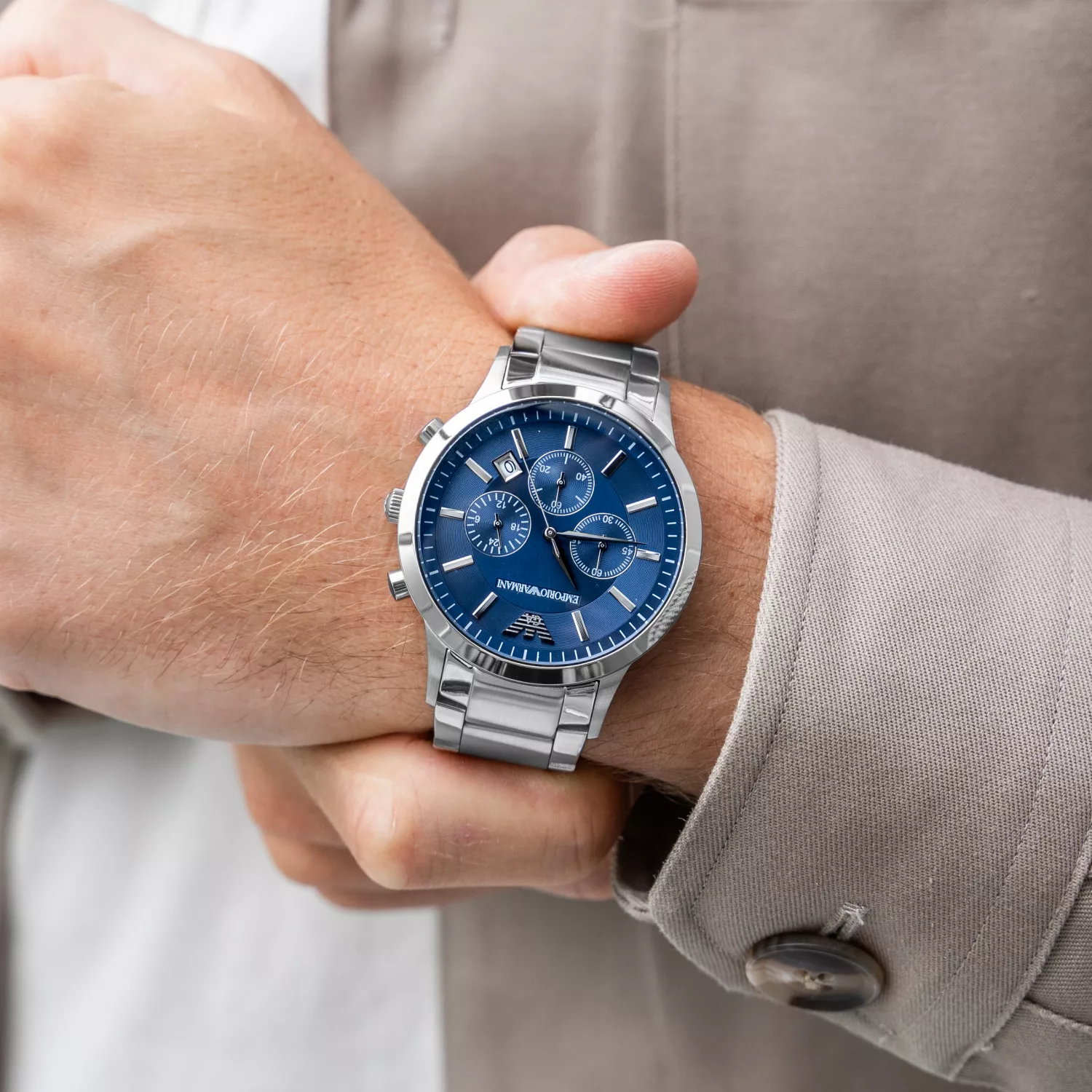 Emporio Armani Stainless Steel Blue Dial Watch AR2448 43 OFF