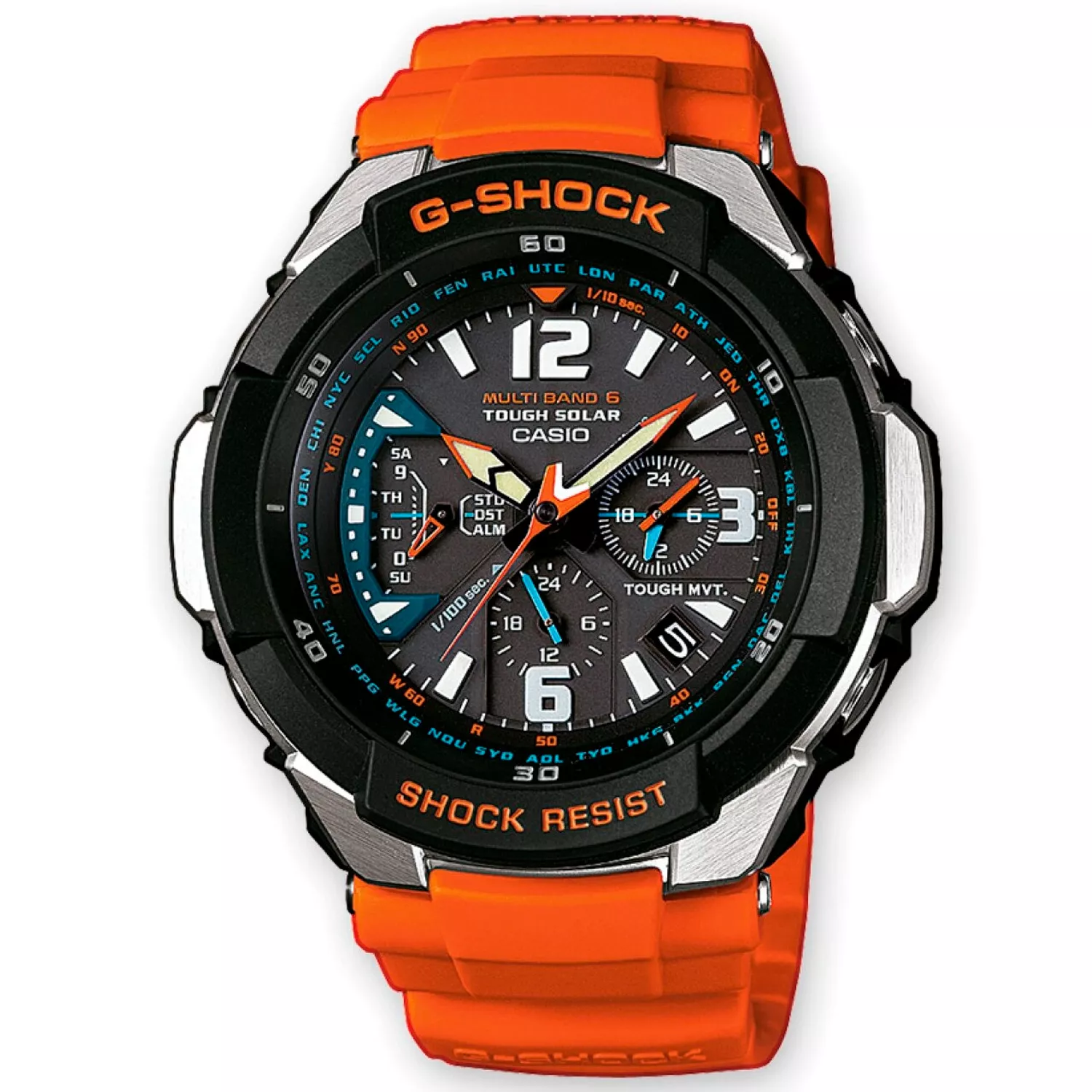 Casio G-Shock Pro GW-3000M-4AER ur med Sort urskive og en urkasse på 50 mm i diameter og en Gummirem i Orange