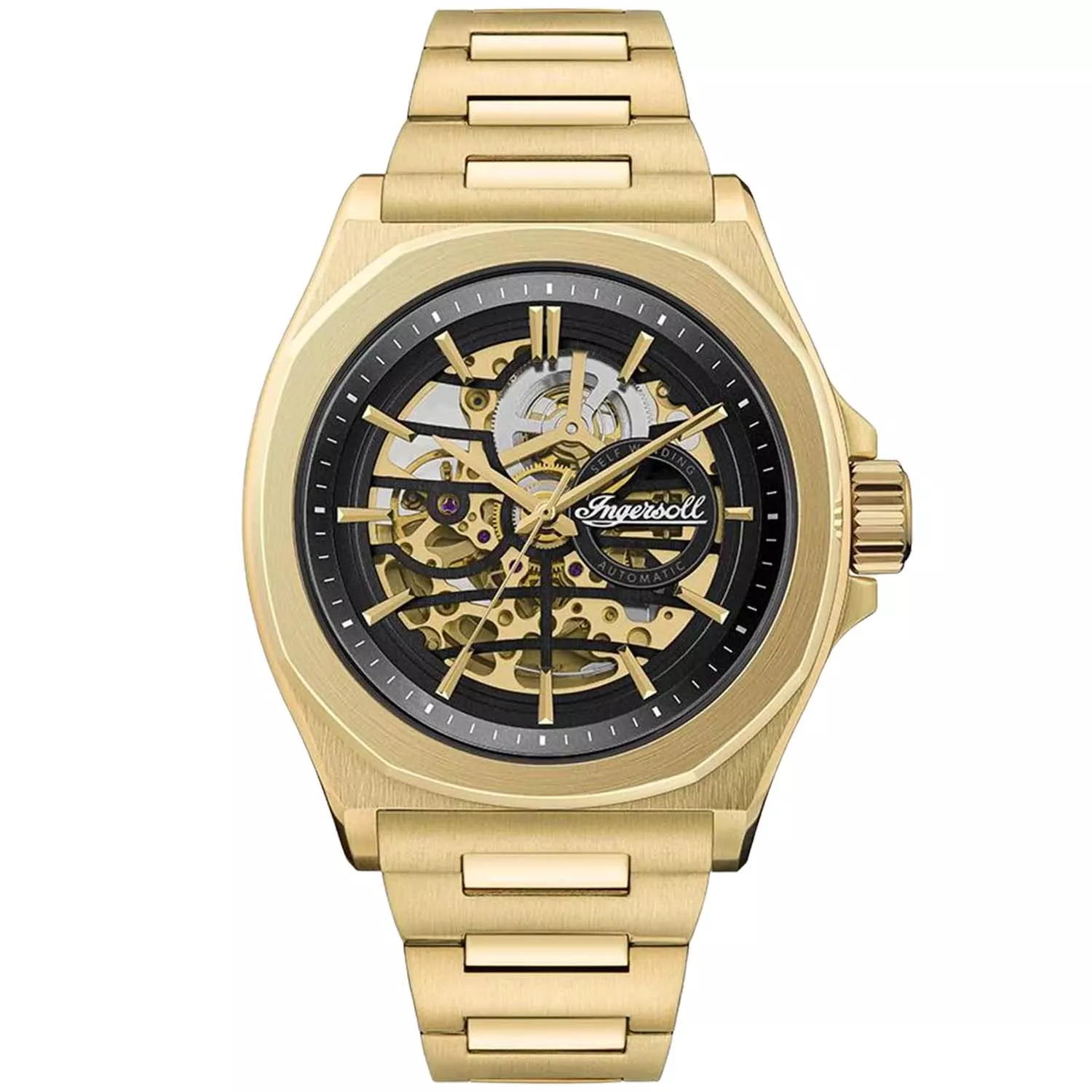 Ingersoll 1892 The Orville Automatic I09305 ur med Sort urskive og en urkasse på 46 mm i diameter og en Lænke i Guld