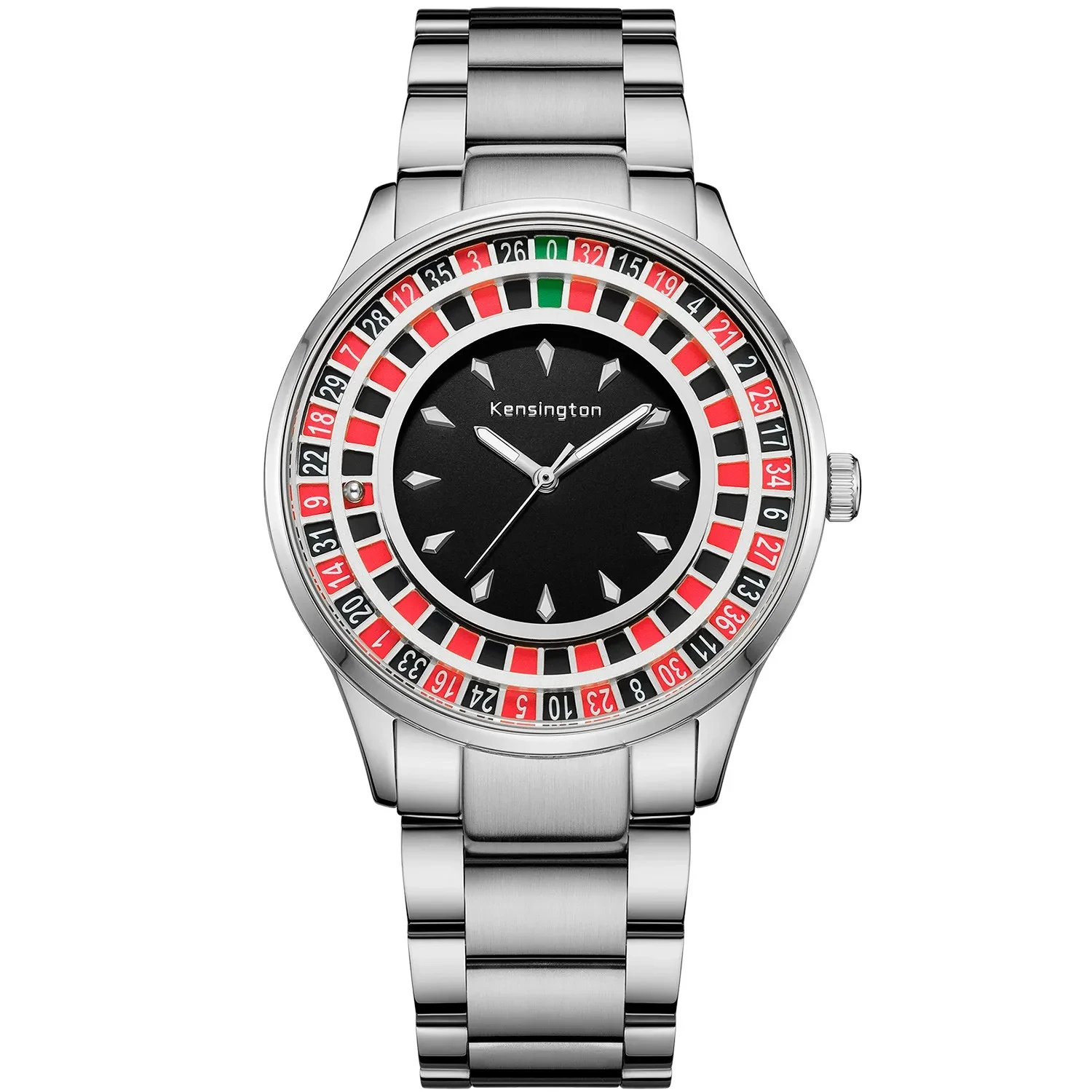 Kensington Roulette K0102 ur med Sort urskive og en urkasse på 41 mm i diameter og en Lænke i Sølv