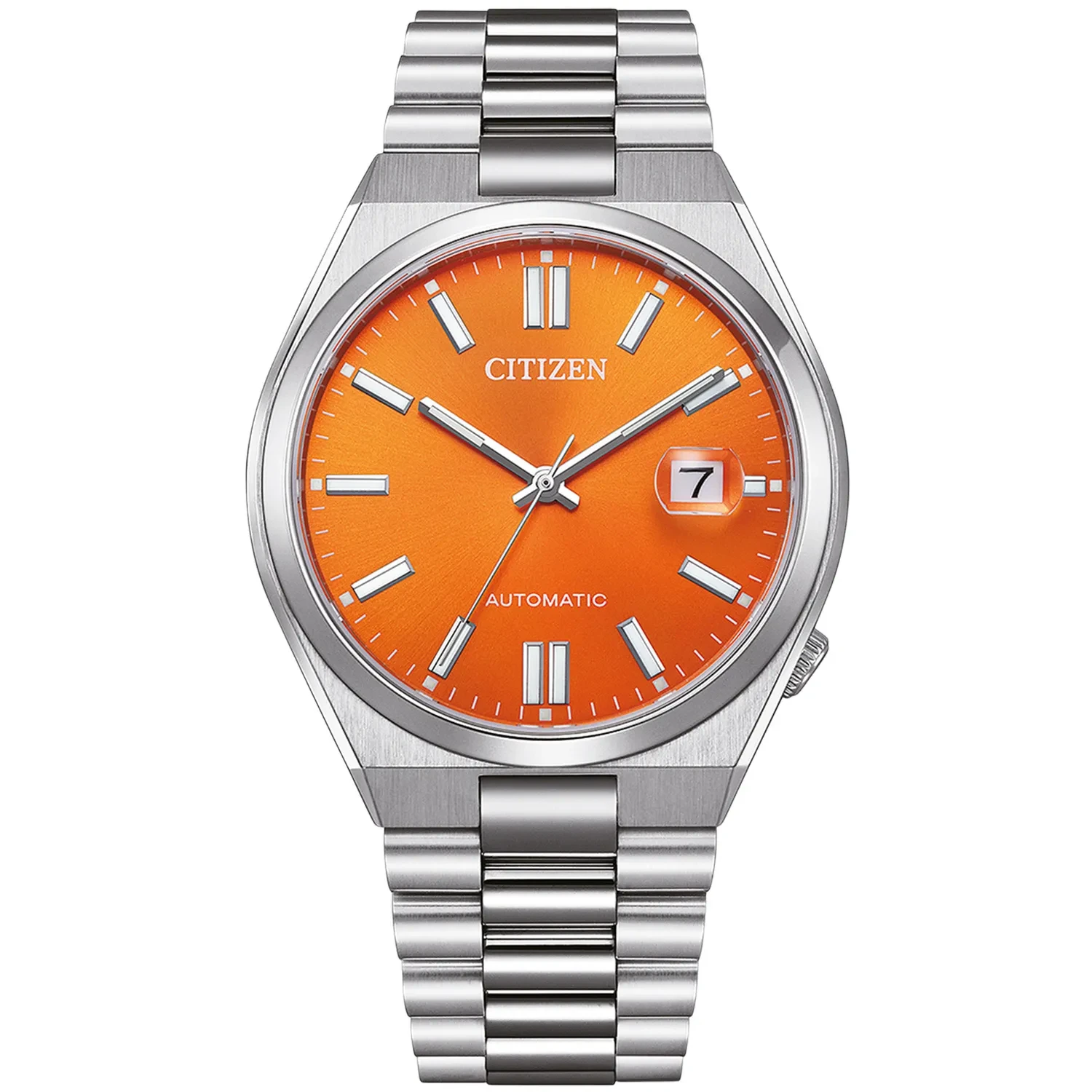 Citizen Tsuyosa Automatic NJ0151-88Z ur med Orange urskive og en urkasse på 40 mm i diameter og en Lænke i Sølv