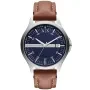 Armani Exchange Hampton AX2133 ur med Blå urskive og en urkasse på 46 mm i diameter og en Læderrem i Brun