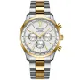 Bonvier Chronograph BV020 ur til Herre med Sølv urskive på 43 mm i diameter og Lænke, Two-tone lænke urrem i Guld, Stål