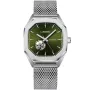 Lugano Automatic L0107 ur med Grøn urskive og en urkasse på 41 mm i diameter og en Meshlænke i Sølv