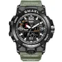 SMAEL Military KXD0600 ur med Sort urskive og en urkasse på 51 mm i diameter og en Gummirem i Grøn