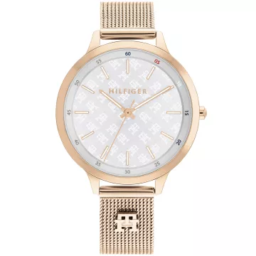 Tommy Hilfiger Iris 1782616 ur til Dame med Sølv urskive på 36 mm i diameter og Meshlænke urrem i Rosaguld