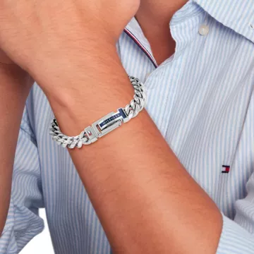 Tommy Hilfiger Armbånd til Herre udført i Rustfrit stål i en flot Sølv farve