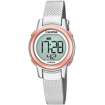 Calypso Junior Digital børneur K5736/2 ur til Pige med  urskive på 29 mm i diameter og Silikone urrem i Hvid