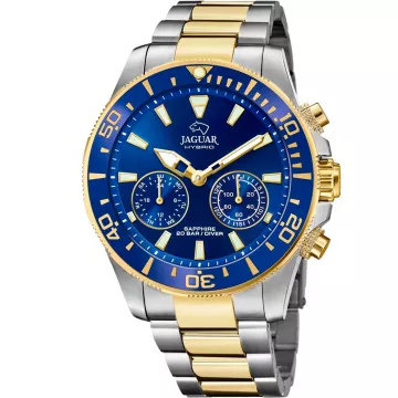 Jaguar Hybrid Diver J889/1 ur til Herre med Blå urskive på 46 mm i diameter og Lænke, Two-tone urrem i Guld, Stål