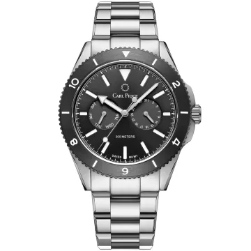 Carl Pique Pacific CP0012 ur til Herre med Sort urskive på 42 mm i diameter og Lænke urrem i Stål