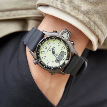 Citizen Promaster Pingo JP2007-17W ur til Herre med Grøn urskive på 44 mm i diameter og Silikone urrem i Sort