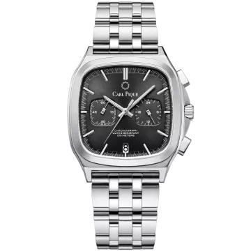 Carl Pique Carré Chrono CP0025 ur til Herre med Sort urskive på 39 mm i diameter og  urrem i Stål