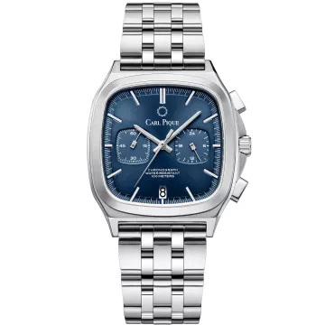 Carl Pique Carré Chrono CP0026 ur til Herre med Blå urskive på 39 mm i diameter og  urrem i Stål
