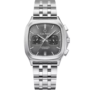 Carl Pique Carré Chrono CP0029 ur til Herre med Grå urskive på 39 mm i diameter og  urrem i Stål