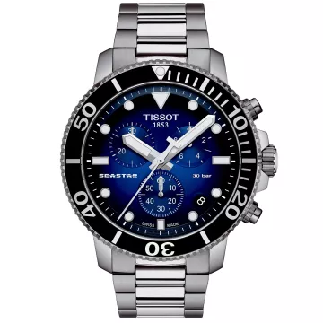 Tissot Seastar 1000 Chronograph T1204171104101 ur til Herre med Blå urskive på 46 mm i diameter og Lænke urrem i Stål