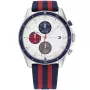 Tommy Hilfiger Parker 1792035 ur med Hvid urskive og en urkasse på 44 mm i diameter og en Canvasrem i Rød