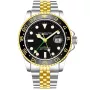 Stührling Swiss Aquadiver GMT 3968.3 ur med Sort urskive og en urkasse på 42 mm i diameter og en Lænke, Two-Tone i Guld, Sølv