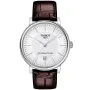 Tissot Carson Premium Powermatic 80 T1224071603100 ur med Sølv urskive og en urkasse på 40 mm i diameter og en Læderrem i Brun