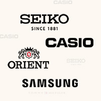 Brand logoer af Seiko, Tommy Hilfiger, Casio og Samsung