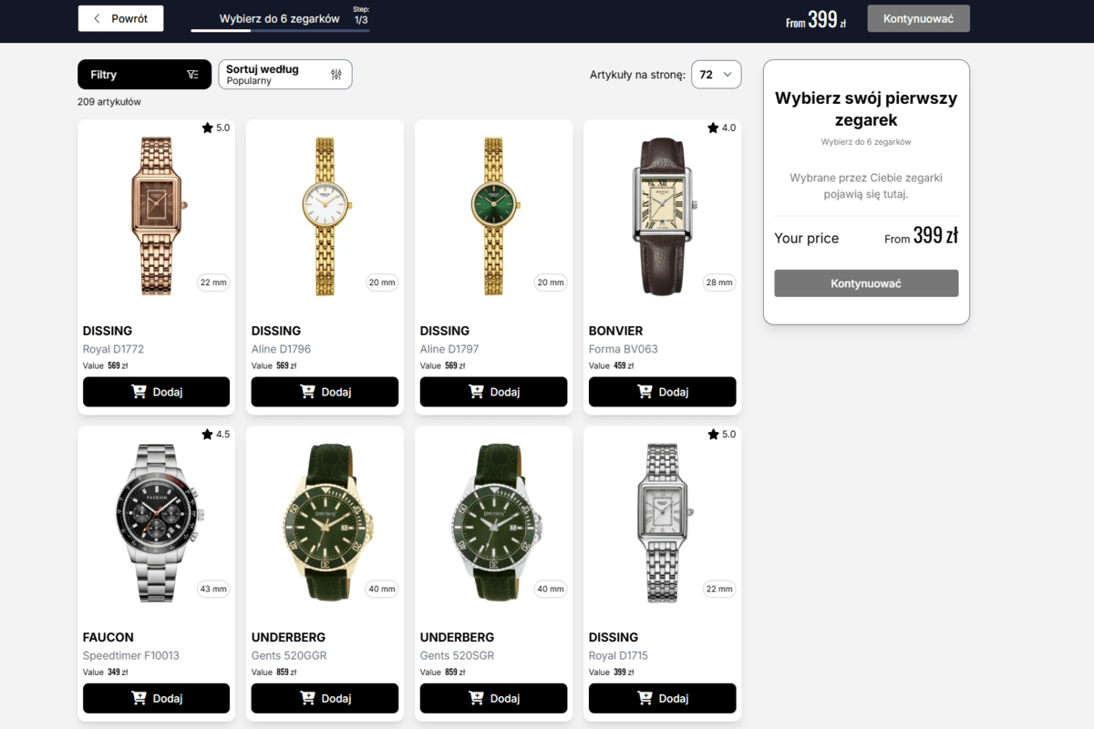 Przykład pudełka na zegarki i zegarków