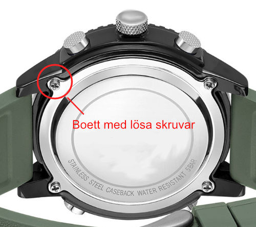 Klocka med boett med lösa skruvar