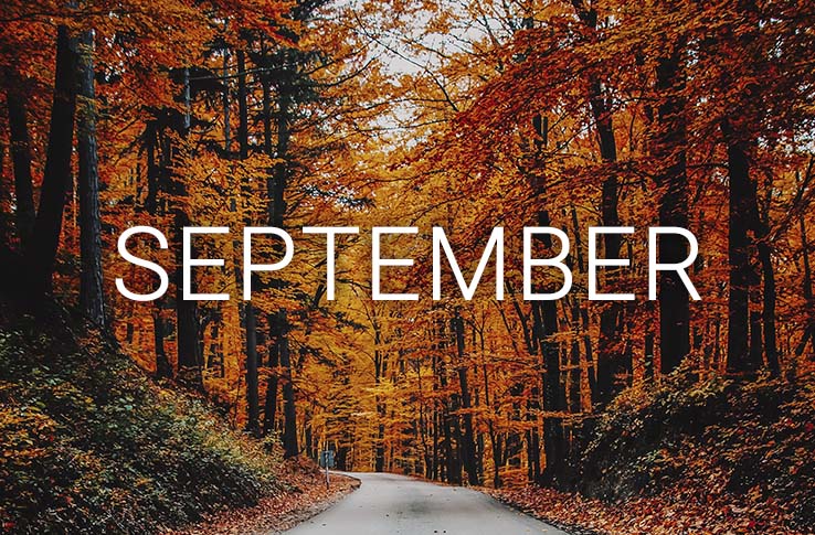 En efterårsskov med teksten september